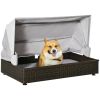 PawHut Elevated Wicker Dog House Pet Sofa Rattan Cat Bed with Roof for Patio Coffee