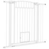 PawHut 30"-41" Extra Wide Walk Through Dog Gate w/ Cat Door, 3-Inch & 5.5-Inch Extension Kits, 37" High