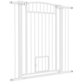 PawHut 30"-41" Extra Wide Walk Through Dog Gate w/ Cat Door, 3-Inch & 5.5-Inch Extension Kits, 42" High