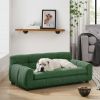 Soft and comfortable pet sofa with backrest and armrests, suitable for modern rectangular pet sofas for large and medium-sized dogs-Green