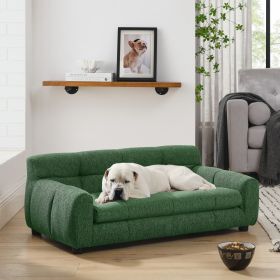 Soft and comfortable pet sofa with backrest and armrests, suitable for modern rectangular pet sofas for large and medium-sized dogs-Green