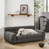 Soft and comfortable pet sofa with backrest and armrests, suitable for modern rectangular pet sofas for large and medium-sized dogs,-dark gray