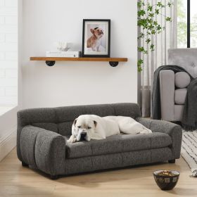 Soft and comfortable pet sofa with backrest and armrests, suitable for modern rectangular pet sofas for large and medium-sized dogs,-dark gray