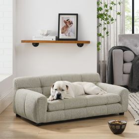 Soft and comfortable pet sofa with backrest and armrests, suitable for modern rectangular pet sofas for large and medium-sized dogs,-Beige