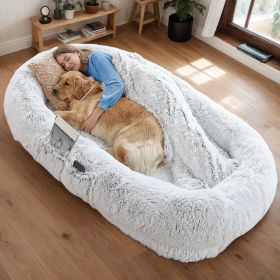 Human Dog Bed, Washable Faux Fur Dog Bed for People Doze Off, Napping Orthopedic Dog Bed,71''x45''x14'' Size Fits You and Pets (Grey)