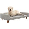 PawHut Dog Sofa Couch, Pet Bed with Comfortable Luxury Cushion, Washable Cover, Wooden Legs, Anti-slip Mat Gray