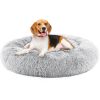 Anti-Slip Round Fluffy Plush Faux Fur Bed, Small gray