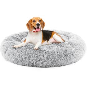 Anti-Slip Round Fluffy Plush Faux Fur Bed, Small gray