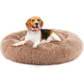 Anti-Slip Round Fluffy Plush Faux Fur Bed, large Brown