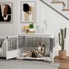 43" Dog Crate Furniture with 3 Doors, Removable Tray, for Extra Large Medium Small Dogs, Indoor Use, White