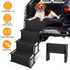Foldable Dog Ramp 4 Step Collapsible Non Slip Stairs for Car Trucks SUV 176LBS Load Oxford Fabric Steel Ladders with Straps Tether Clip