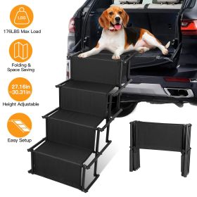 Foldable Dog Ramp 4 Step Collapsible Non Slip Stairs for Car Trucks SUV 176LBS Load Oxford Fabric Steel Ladders with Straps Tether Clip