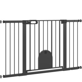 30"-52" Extra Wide Pet Gate Barrier with Small Door, 30"H Dog Gate with Safety Gate Barrier, Stair Pressure Fit, Black