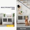 43" Dog Crate Furniture with 3 Doors, Removable Tray, for Extra Large Medium Small Dogs, Indoor Use, White