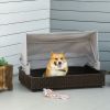 PawHut Elevated Wicker Dog House Pet Sofa Rattan Cat Bed with Roof for Patio Coffee