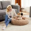 Anti-Slip Round Fluffy Plush Faux Fur Cat Bed, medium Brown