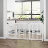 PawHut Freestanding Pet Gate Adjustable Wooden Dog Barrier 3 Panel Safety Fence w Lockable Door White 44.5-65.25x14.25x28