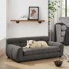 Soft and comfortable pet sofa with backrest and armrests, suitable for modern rectangular pet sofas for large and medium-sized dogs,-dark gray