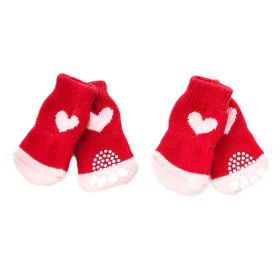 4 Pcs Red Hearts Dog Knitted Pet Socks Cartoon Cute Puppy Dog Foot Covers Poodle Teddy Socks