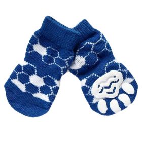 4 Pcs Cute Puppy Socks Knitted Pet Socks Dog Paw Protection Poodle Teddy Socks, Blue Football