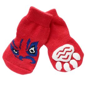4 Pcs Cute Puppy Socks Knitted Pet Socks Dog Paw Protection Poodle Teddy Socks, Red Chinese Opera Face