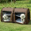 39" Portable Soft-Sided Pet Carrier With Divider, Dual Compartment, Soft Cushions, & Storage Bag - Brown