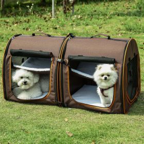 39" Portable Soft-Sided Pet Carrier With Divider, Dual Compartment, Soft Cushions, & Storage Bag - Brown