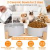 Double 28.7Oz Ceramic Pet Bowls Dog Bowls with Wooden Stand Raised Pet Feeder