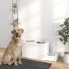 PawHut Elevated Dog Bowls with Slow Feeder Mat, Storage Cabinet, 3 Stainless Steel Bowls for Large & Extra Large Dogs, White