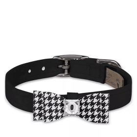 Susan Lanci Designs Black & White Houndstooth Big Bow Collar (Color: Black/Black & White Houndstooth, Size: small)