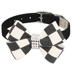 Susan Lanci Designs Windsor Check Nouveau Bow Collar (Color: Black, Size: large)
