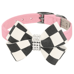 Susan Lanci Designs Windsor Check Nouveau Bow Collar (Color: Puppy Pink, Size: small)