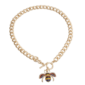 Rhinestone Bee Toggle Necklace (Color: Yellow, Size: small)