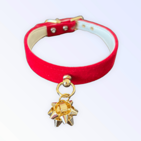 Velvet Gift Wrap Bow Collar (Color: GOLD BOW, Size: 16")