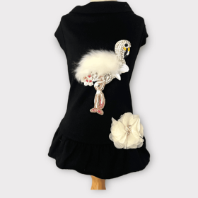 Beaded Fur and Rhinestone Flamingo- Dog Dress (Size: X Small)