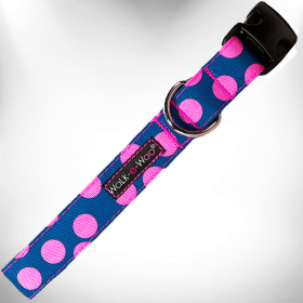 Polka Dot Dog Collars (Color: Pink Dot on Blue, Size: L 1" width fits 14-25" neck)