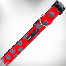 Polka Dot Dog Collars (Color: Grey Dot on Red, Size: L 1" width fits 14-25" neck)
