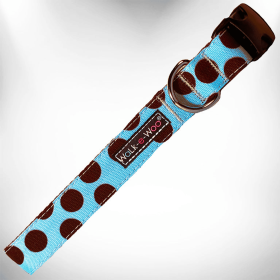 Polka Dot Dog Collars (Color: Brown Dot on Lt Blue, Size: S 3/4" width fits 10-14" neck)