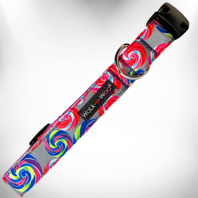 Lollipop Dog Collars (Color: Lollipop on Grey, Size: S 3/4" width fits 10-14" neck)