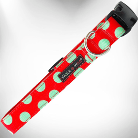 Polka Dot Dog Collars (Color: Mint Green Dot on Red, Size: XL 1.5" wide fits 18-28" neck)