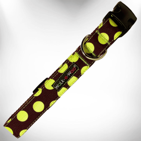 Polka Dot Dog Collars (Color: Green Dot on Brown, Size: XS 5/8" width fits 8-12" neck)