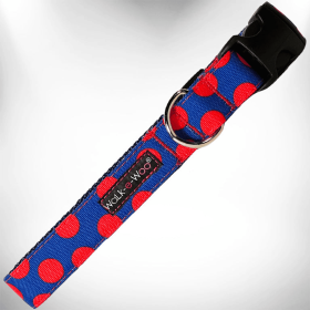 Polka Dot Dog Collars (Color: Red Dot on Blue, Size: XS 5/8" width fits 8-12" neck)