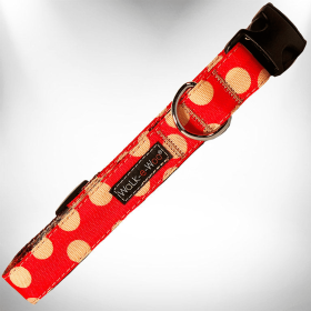 Polka Dot Dog Collars (Color: Tan Dot on Red, Size: XS 5/8" width fits 8-12" neck)