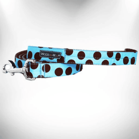 Polka Dot Dog Leads (Color: Brown Dot on Lt Blue, Size: REGULAR Lead 1" width- 5' length)