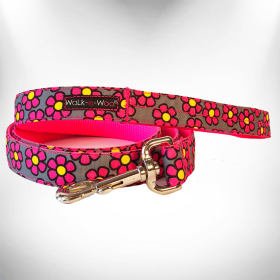 Daisies Dog Leash (Color: Pink, Size: REGULAR 1" width- 5' long)