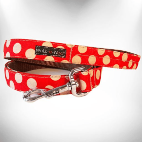 Polka Dot Dog - Tan Dots Leads (Color: Tan Dots on Red, Size: THIN Lead 5/8" width- 5' length)