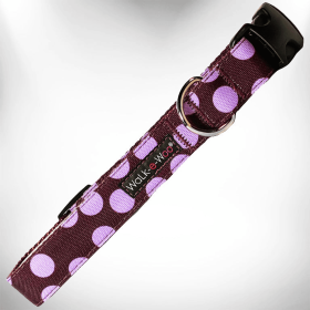 Polka Dot Dog Collars (Color: Purple Dot on Brown, Size: M 1" width fits 12-18" neck)