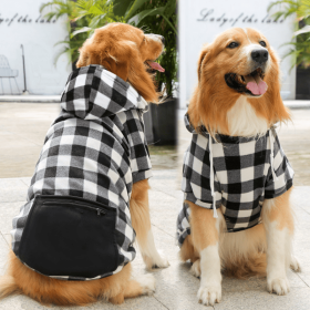 Black Plaid Zip Pocket Pet Sweatshirt (Color: Black, size: L)