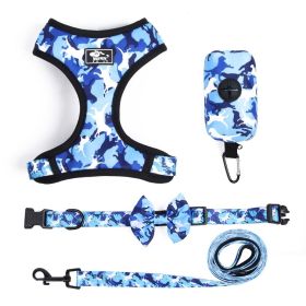 4Pcs Set Reflective No Pull Dog Harness Collar Leash With Dog Poop Bag For Small Medium Dog (Color: Blue, size: XL)