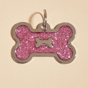 Metal Pet ID Tags With Pink Bone Shape (Color: Shiny silver, size: 1 peice)